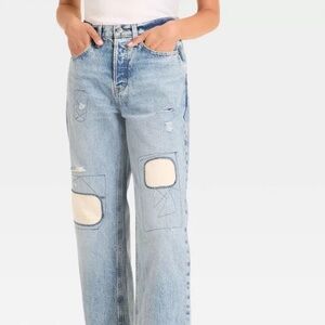 Universal Thread Mid-Rise Patchwork 90's Baggy Jeans 100% Cotton Sz 12R NWT